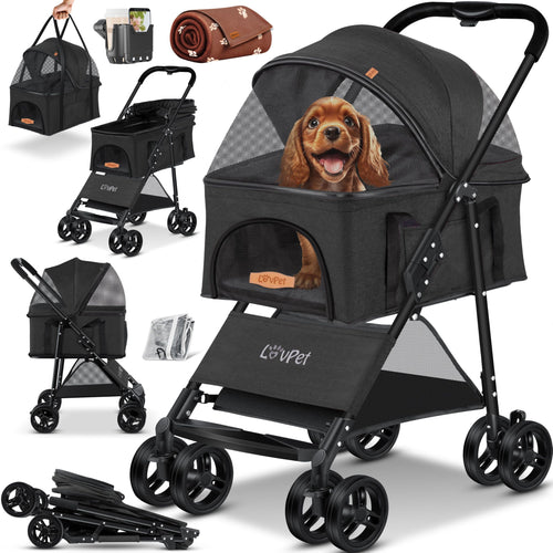 LOVPET® Hundewagen 2in1 – Buggy & Tragetasche bis 20kg. Multifunktionales Transportmittel: klappbarer Buggy und separate Hundetragetasche.