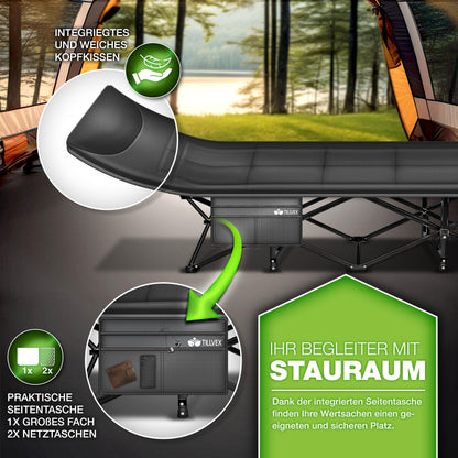 tillvex Campingbett klappbar, Feldbett mit Tragetasche bis 200 kg