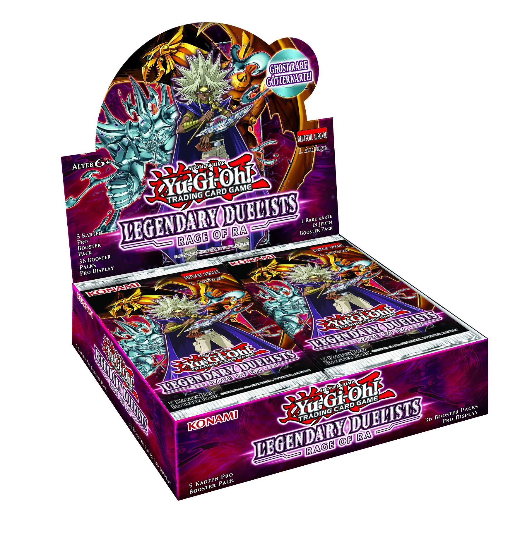 Yu-Gi-Oh! TCG Display Legendary Duelists: Rage of Ra - Deutsche Ausgabe. Eine illustrierte Sammelbox mit Boosterpacks zur Erweiterung der Spielkartensammlung.
