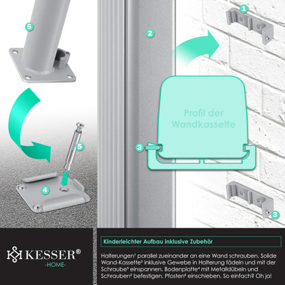 KESSER Alu-Seitenmarkise ausziehbarer Sichtschutz – 300x200cm Dunkelgrau