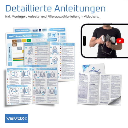 VEVOX Atemschutzmaske A1P2 mit A1 Gas- und P2 Partikelfiltern