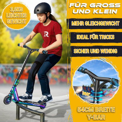 RE:SPORT REVO PRO Stunt Scooter 110 mm Rainbow Blaze mit Ständer