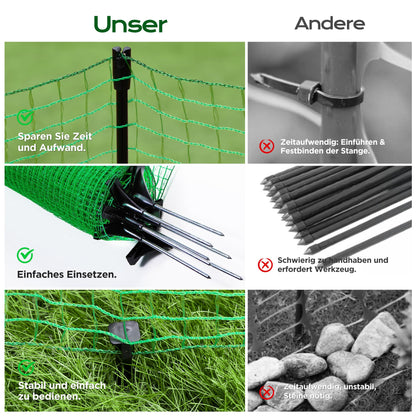 Signstek Mobiler Steckzaun für Garten & Tiere – 90cm, 25m, 15 Pfähle