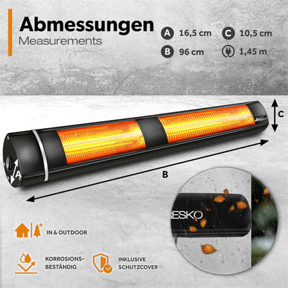 TRESKO Infrarotheizstrahler 3000 W mit Fernbedienung, 3 Heizstufen