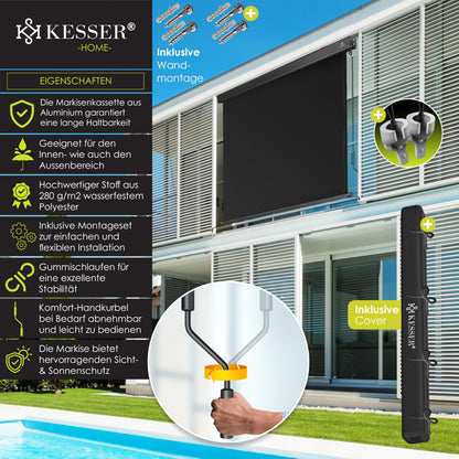 KESSER Senkrechtmarkise 200 x 250 cm Aussenrollo mit Kurbel