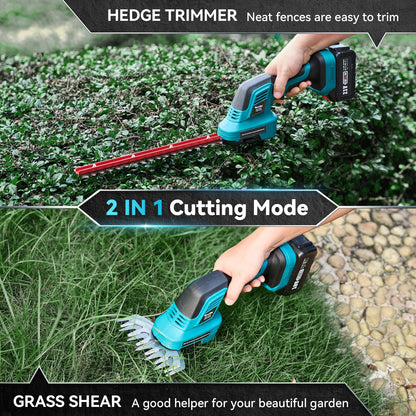 SEESII Akku Heckenschere SH300, 2-in-1 Gras- und Strauchschere