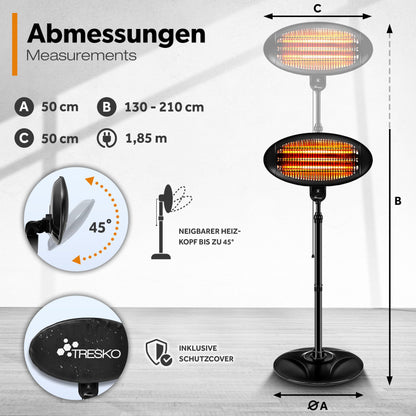 TRESKO Infrarot Stand-Heizstrahler 2000W - Terrassenstrahler