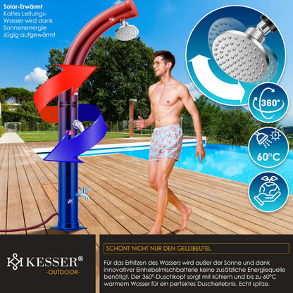 KESSER Solar Gartendusche 35 L mit Regenduschkopf und Fussdusche