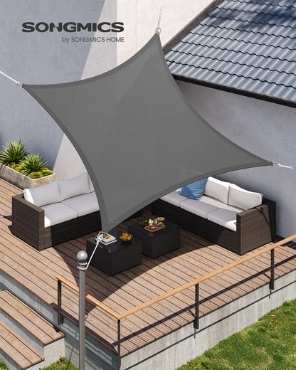 SONGMICS Sonnensegel 4 x 4 m, HDPE-Gewebe, luftdurchlässig, rauchgrau
