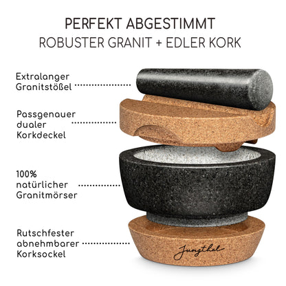 JUNGTHAL Mörser mit Stössel aus Granit mit Korksockel, Ø 16 cm