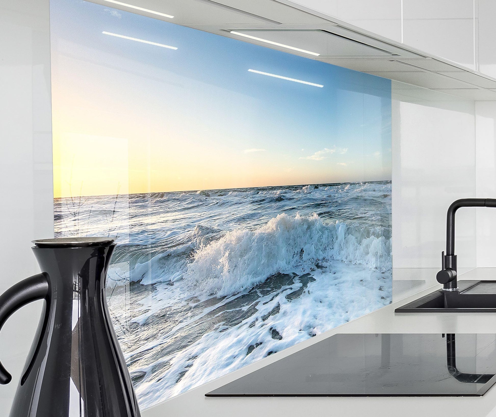 timalo Küchenrückwand Glasoptik Spritzschutz Acryl – Meer 120x60cm. Rechteckige Acrylplatte mit Meeresmotiv schützt Küchenwände.
