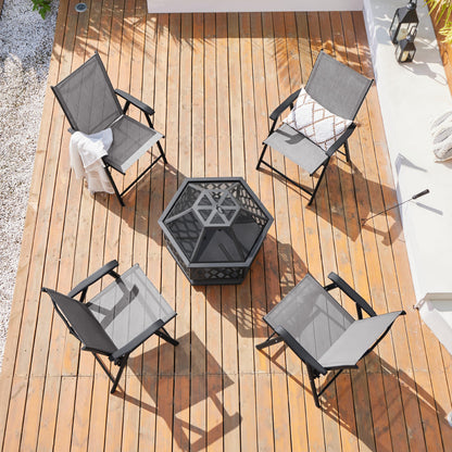 Yaheetech Gartenstühle 4er Set, klappbare Hochlehner bis 150 kg, Grau
