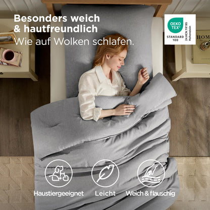 BEDSURE Bettdecke 135x200 cm mit Kissenbezug 80x80, Nebelgrau