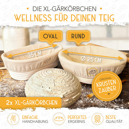 KRUSTENZAUBER Gärkörbchen Set mit 2 Bäckermessern, rund & oval