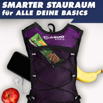 SASMO Trinkrucksack Schwarz mit 2L Trinkblase und Thermofach