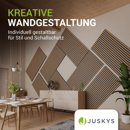 Juskys Akustikpaneele 4er Set, Wandpaneele, Eiche Natur Dunkel