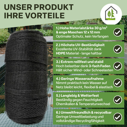 TTL Garden Teichnetz Vogelschutznetz - 15x15m Schwarz 12x12mm