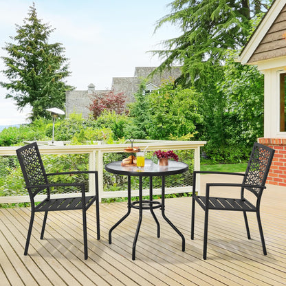 Yaheetech Gartentisch rund Ø 70 cm mit Schirmloch, schwarz