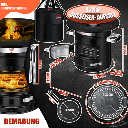 KESSER Raketenofen mit Gusseisen Grillpfanne – Camping Holzofen