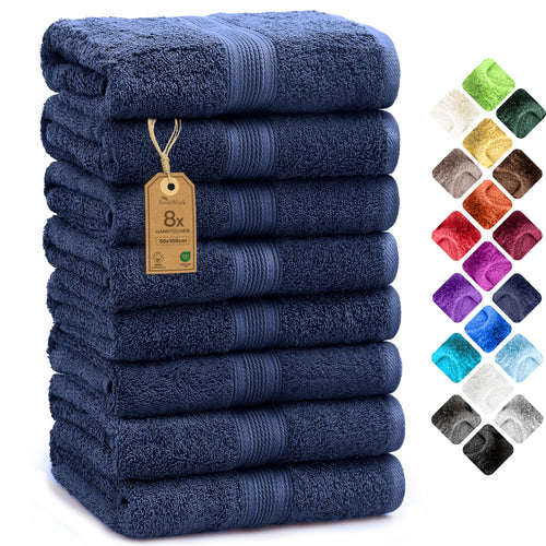 NatureMark Handtücher 8er Set Navyblau 100% Baumwolle 50x100 cm, Frottier mit Aufhängeschlaufe