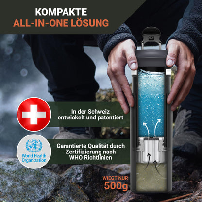 Bachgold Profi Outdoor Wasserfilter Flasche XL 800ml - Blackout