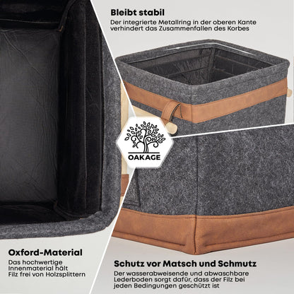OAKAGE Holzkorb für Kaminholz Filz – Gross Dunkelgrau