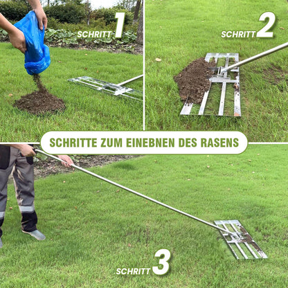 Plutohiker Rasen Nivellierrechen Edelstahl - 72x25 cm Stiel 2.15m