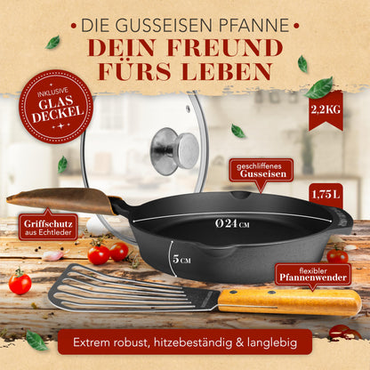 KRUSTENZAUBER Gusseisenpfanne Induktion 24cm inkl. Deckel