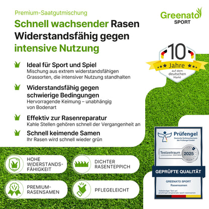 Greenato Sport Rasensamen 10 kg – Sport- und Spielrasen für 400 m²