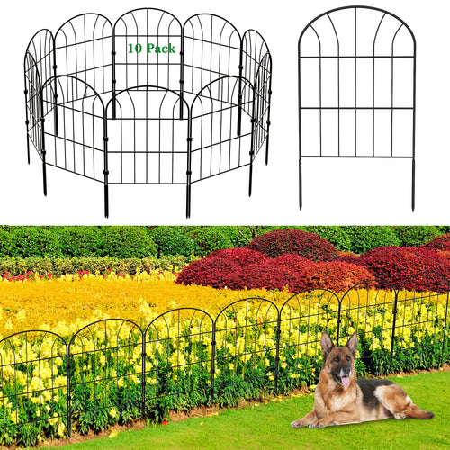 SARSTRY Metall-Gartenzaun Steckzaun Set 10 Paneele 3,3 m 60 cm, gewölbte Elemente aus beschichtetem Metall