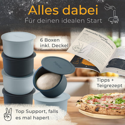 Teigbar Pizzaballenbox Gärbox – Silikon 6er Set Schwarz/Grau