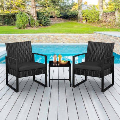 Yaheetech Balkonmöbel Set 3-teilig, Polyrattan Sitzgruppe Schwarz