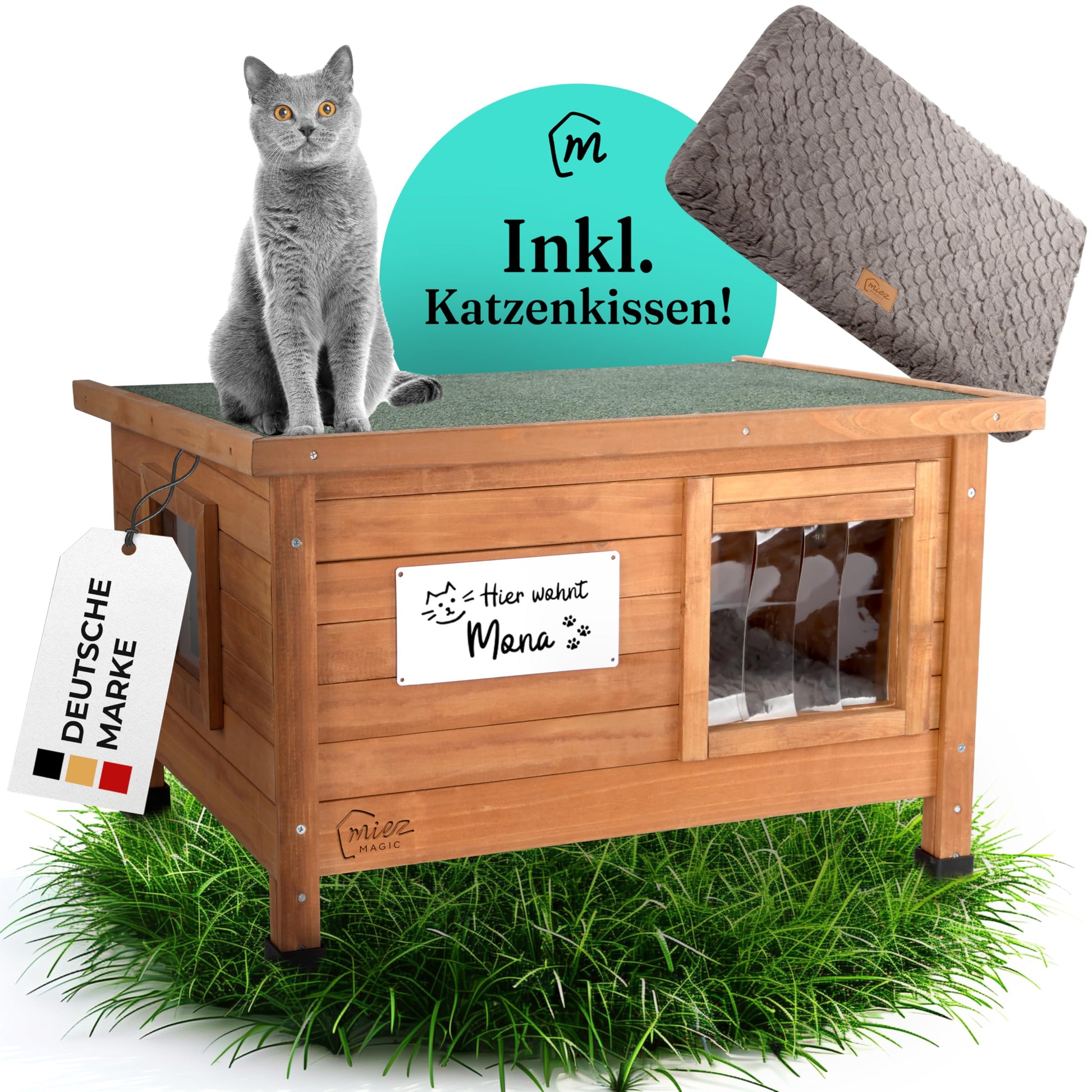 MIEZ MAGIC Katzenhaus outdoor winterfest isoliert 67x53x43cm. Rechteckiges Katzenhaus schützt Outdoor-Katzen isoliert vor Kälte.