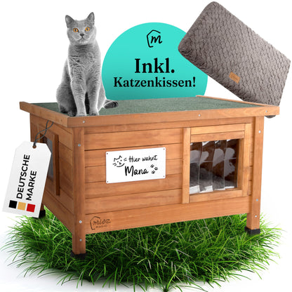 MIEZ MAGIC Katzenhaus outdoor winterfest isoliert 67x53x43cm. Rechteckiges Katzenhaus schützt Outdoor-Katzen isoliert vor Kälte.