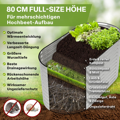 TTL GARDEN Spirit M Metall-Hochbeet 160x80x80 cm silber oval