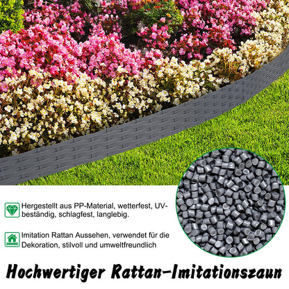AufuN Rasenkante Rattan-Optik, 20 m Beeteinfassung, Anthrazit