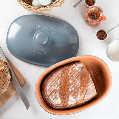 Römertopf Brottopf aus Keramik - 30x21cm blau-grau