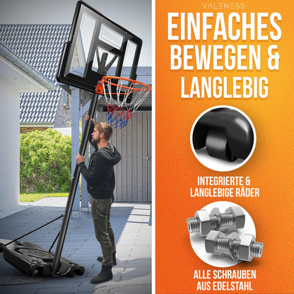 VALENESS® Basketballkorb Outdoor - Höhenverstellbar 135-305cm