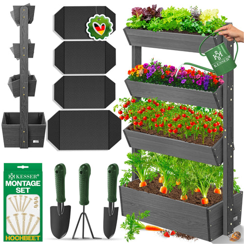 KESSER Hochbeet 4 Etagen, Blumentreppe aus Tannenholz, Anthrazit – Stufenbeet für Garten und Balkon