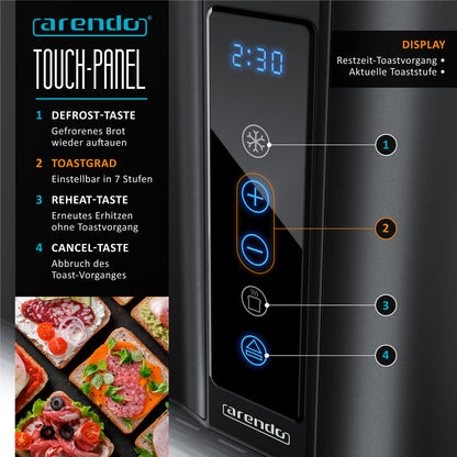 Arendo Edelstahl Langschlitz Toaster 4 Scheiben Touchscreen