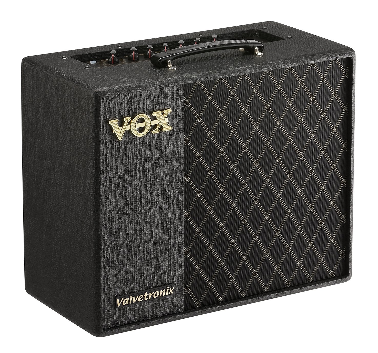 Vox Valvetronix VT40X Modeling Gitarrenverstärker. Schwarz, rechteckig, mit Lautsprechergitter & Reglern. Dient zur Modellierung von Gitarrensounds.