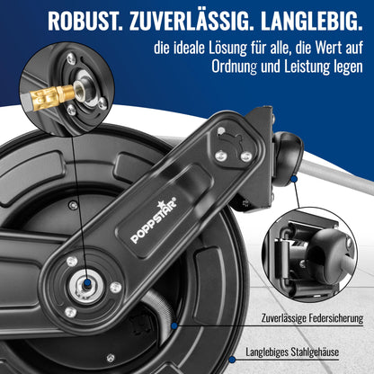 Poppstar Druckluftschlauchtrommel Stahl 20+2m Schlauch