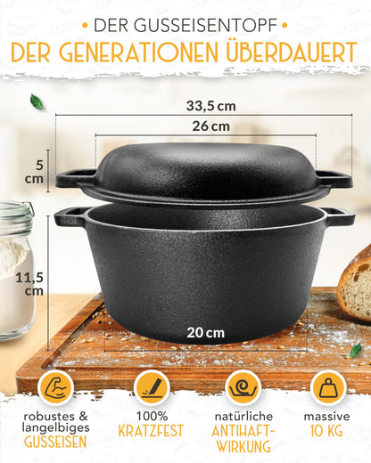 KRUSTENZAUBER Gusseisen Topf für Brotback-Set mit Deckel XXL