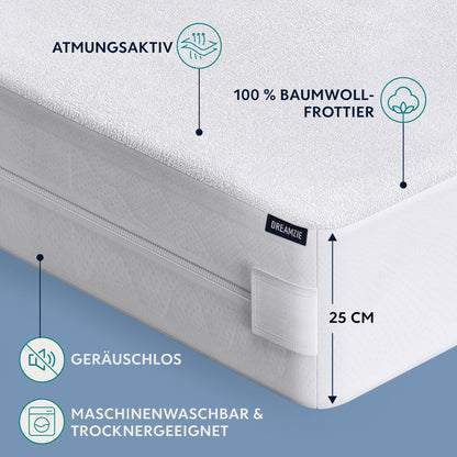 Dreamzie Matratzenbezug 160x200x25 cm wasserdicht, Milbenschutz