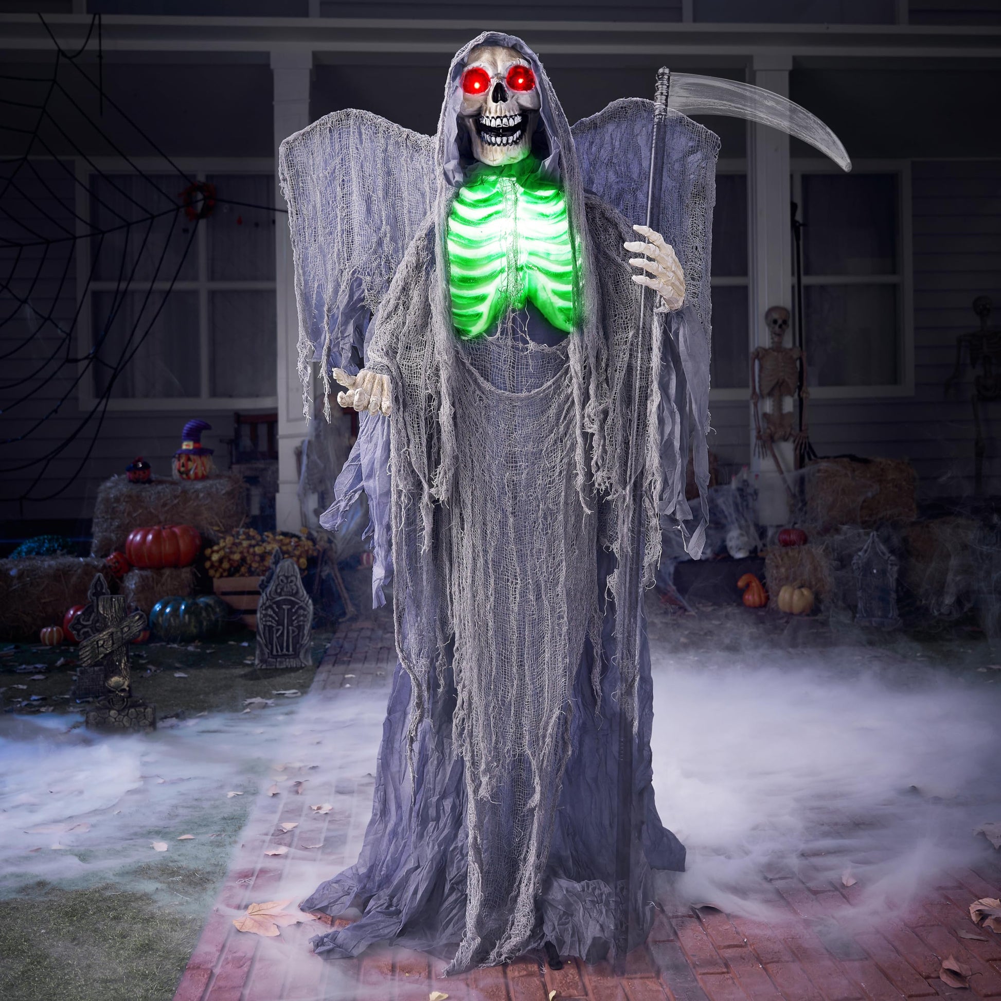 JOYIN Sensenmann Geist Halloween Deko - Animatronic mit Flügeln 160cm. Schwarzer Animatronic erzeugt Grusel.