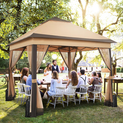 Yaheetech Faltpavillon 3,3x3,3 m wasserdicht mit Moskitonetz khaki