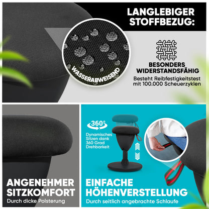 SteinLife Cone Bürohocker Ergonomisch [TESTSIEGER] Sitzhocker Höhenverstellbar [48-68cm] Ergonomischer Hocker für Büro [Schwingeffekt] Wackelhocker Stehhocker | Arbeitshocker rutschfest