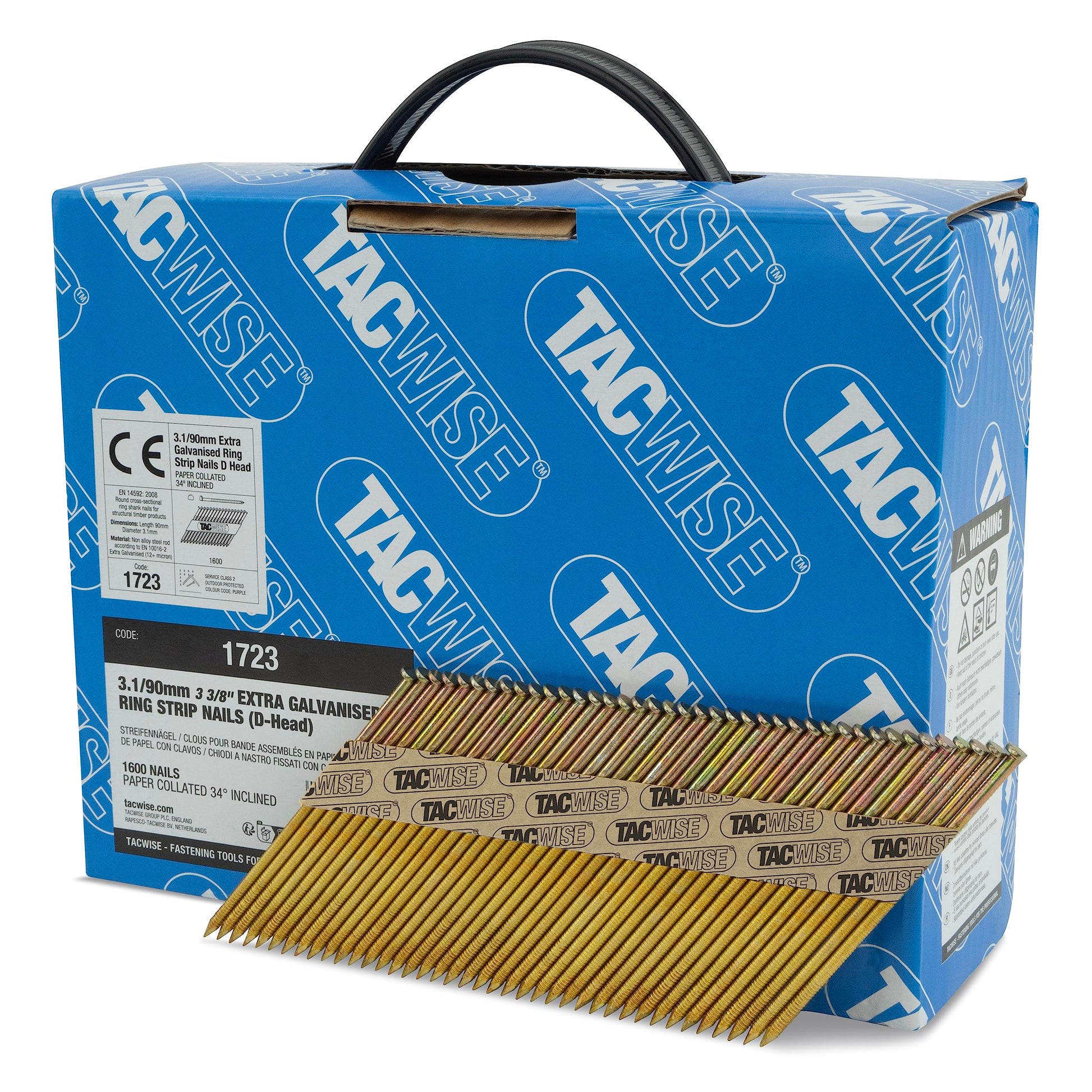 Tacwise 1723 Rahmennägel 3,1 x 90 mm, D-Kopf, Ringschaft, 1600 Stück, extra verzinkt, silber