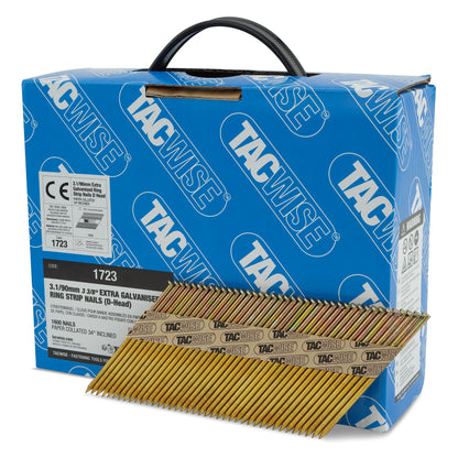 Tacwise 1723 Rahmennägel 3,1 x 90 mm, D-Kopf, Ringschaft, 1600 Stück, extra verzinkt, silber