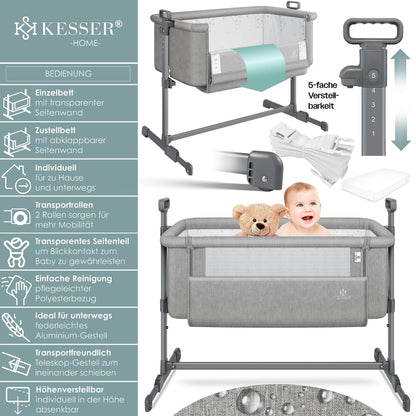 KESSER Hubi 3in1 Zustellbett Babybett Reisebett - Hellgrau